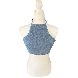 Hollister Denim Blue Sleeveless Halter Backless Crop Top Size XS Casual Summer